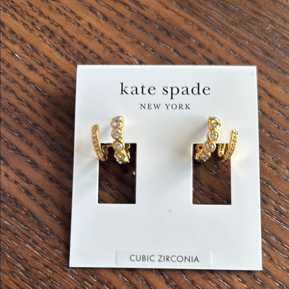 NWTKate Spade Dazzle Double Huggies Earrings Gold Cubic Zirconia - Picture 1 of 4